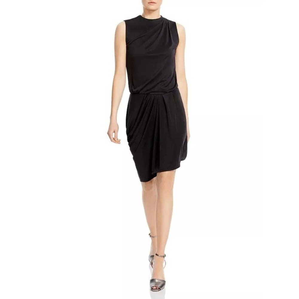 Halston Heritage Black Sleeveless‎ Asymmetrical Draped Jersey Dress Size M